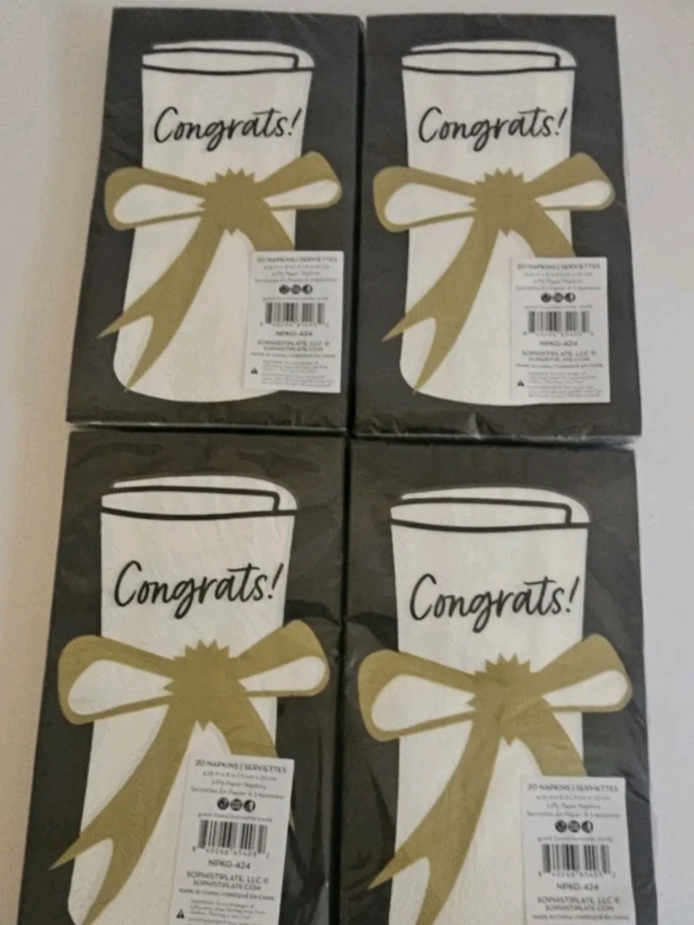 Graduation Guest Napkins Black Gold Foil Congrats Grad Cap Tassel Diploma 9 Pks